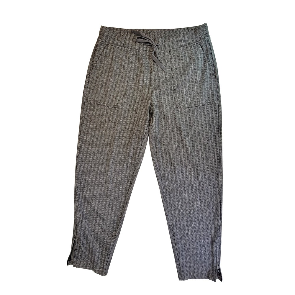Talbots Women's Medium Herringbone Drawstring Ankle‎ Slit Pants Gray